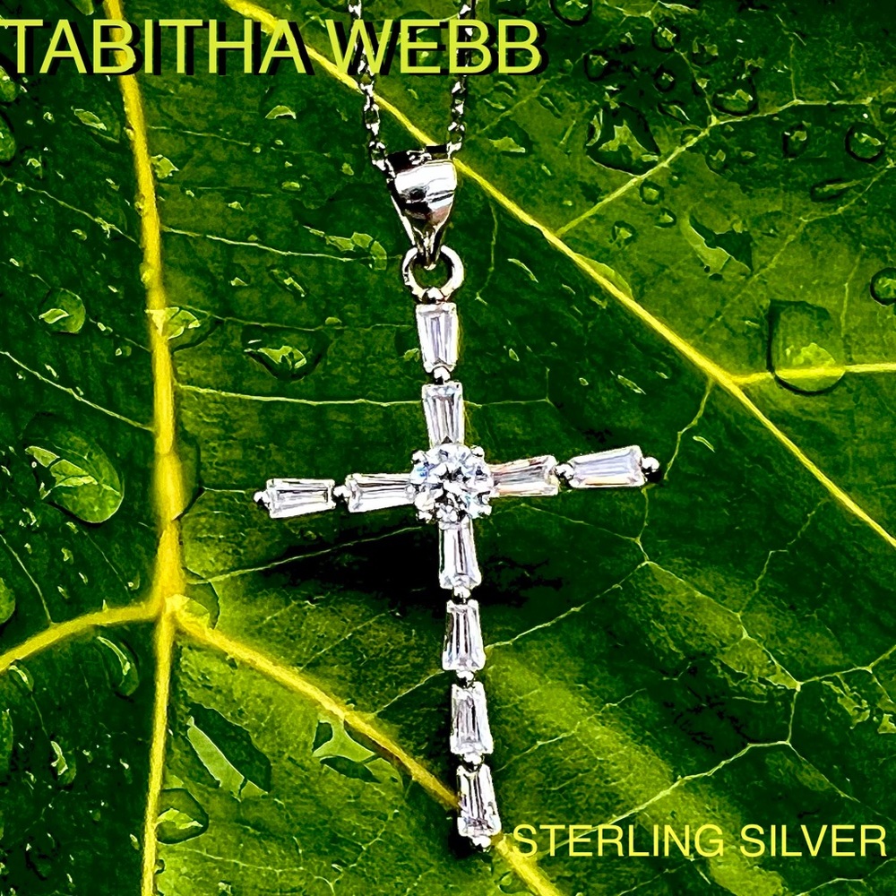 TABITHA WEBB STERLING SILVER CZ Cross necklace